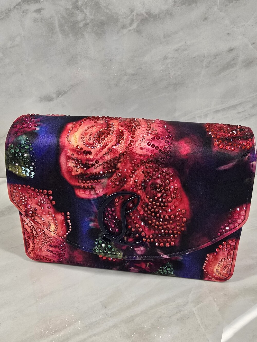 Christian Louboutin Floral Crystal Accent Evening Bag